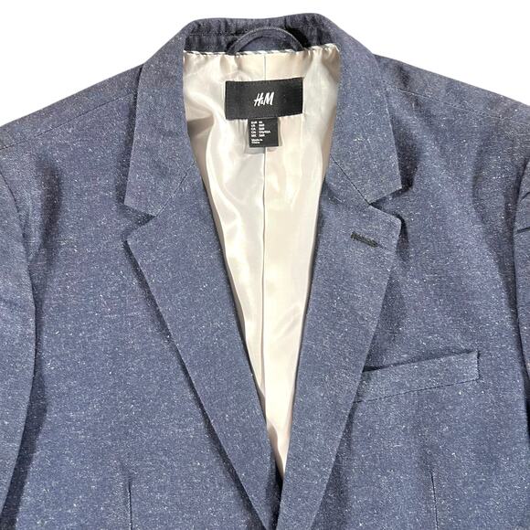 H&M Men’s Blue Cotton Linen Blazer Sport Coat 36R - Picture 2 of 9
